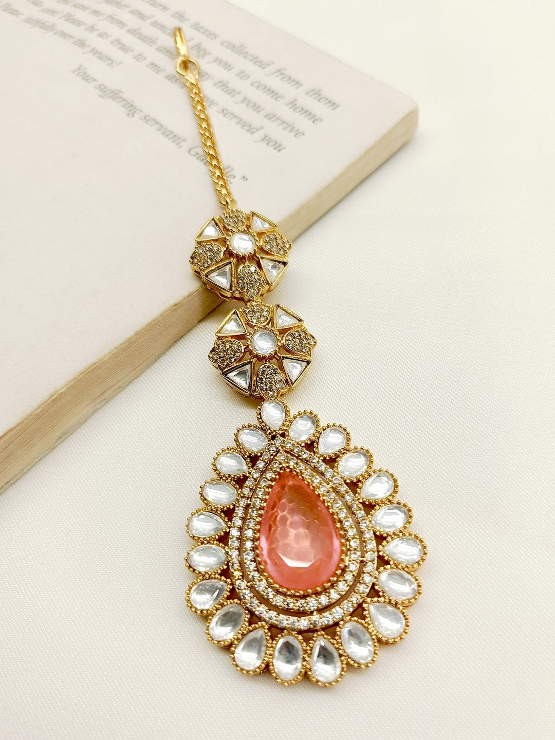 Ganika Baby Pink Kundan Maangtikka