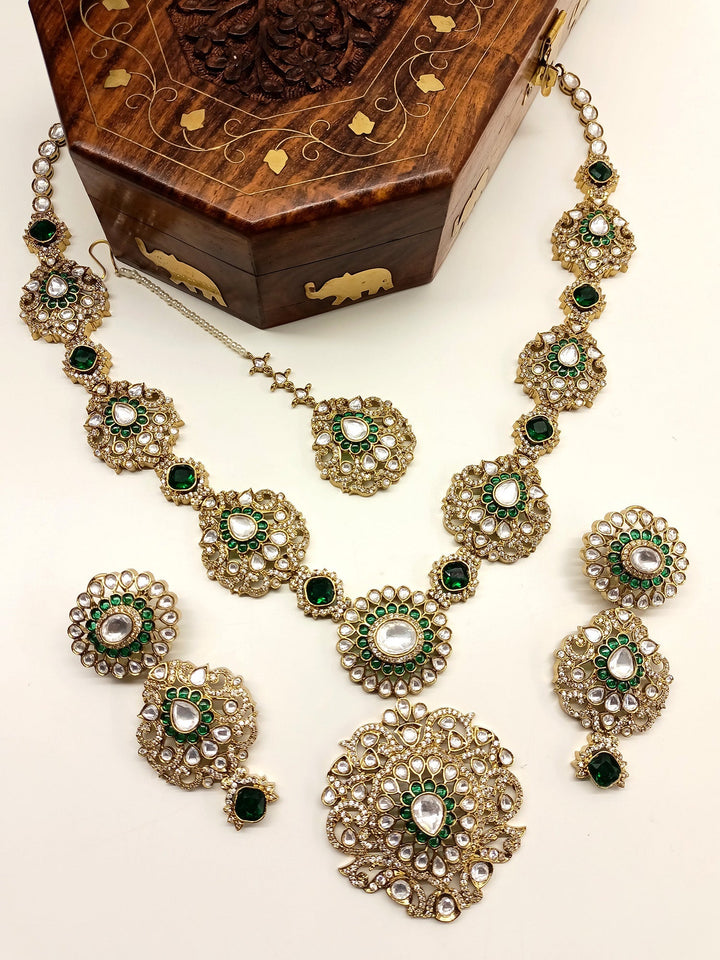 Roma Green Kundan Polki long Necklace Set