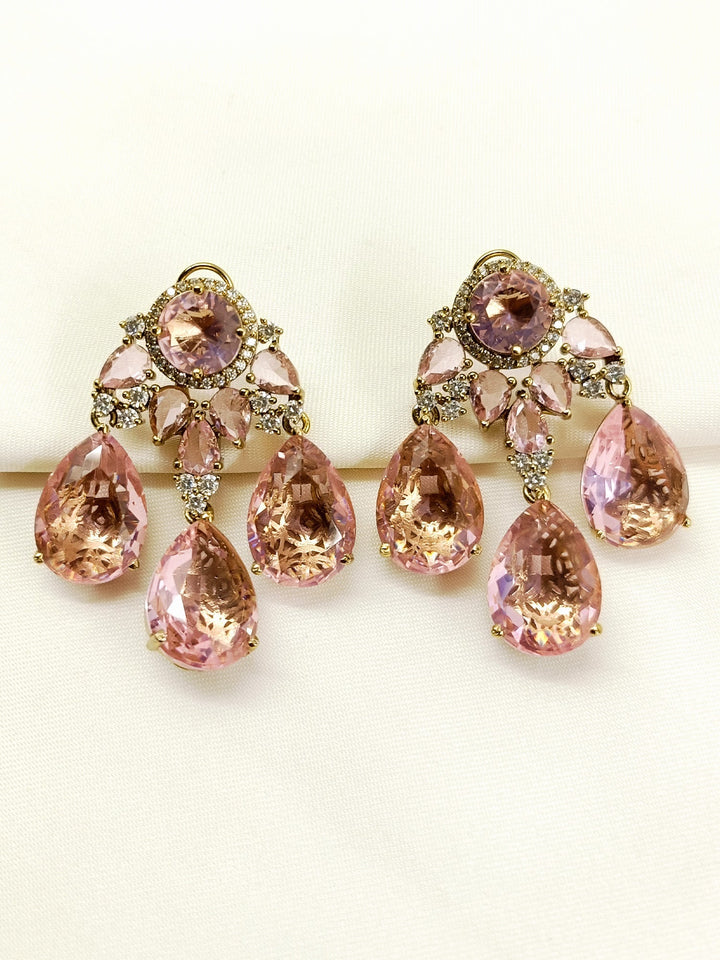 Alienor Pink Victorian Earring - Antique Gold Plating