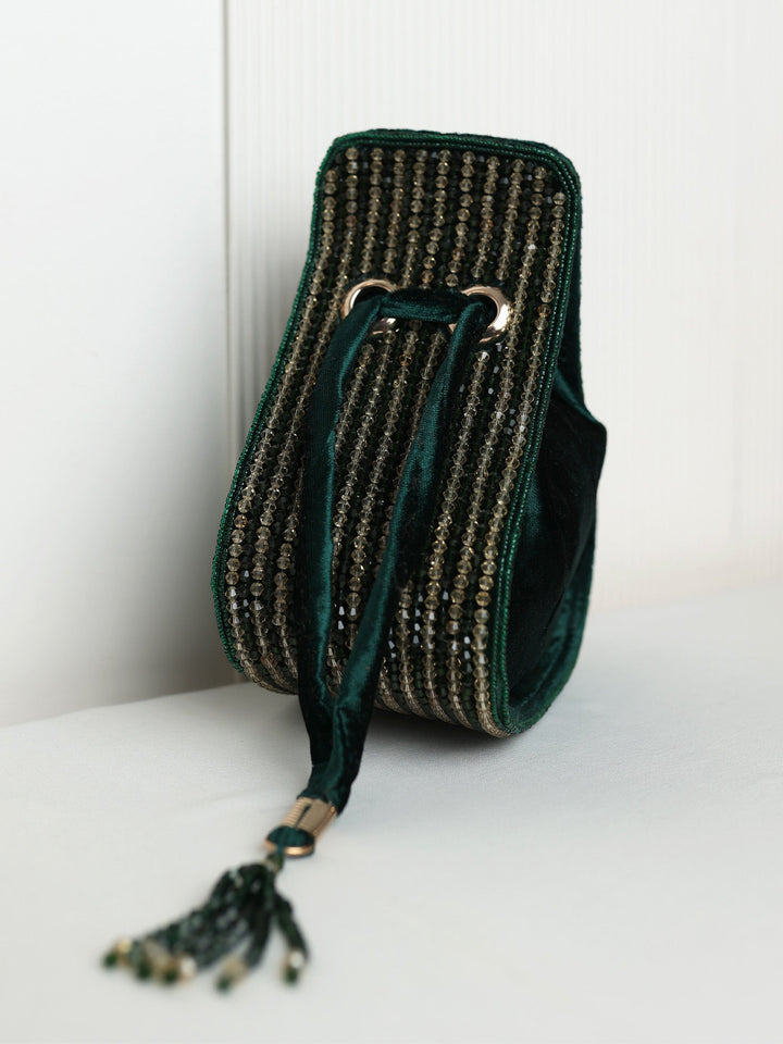 Saisha Emerald Green Golden Beaded  Potli Bag