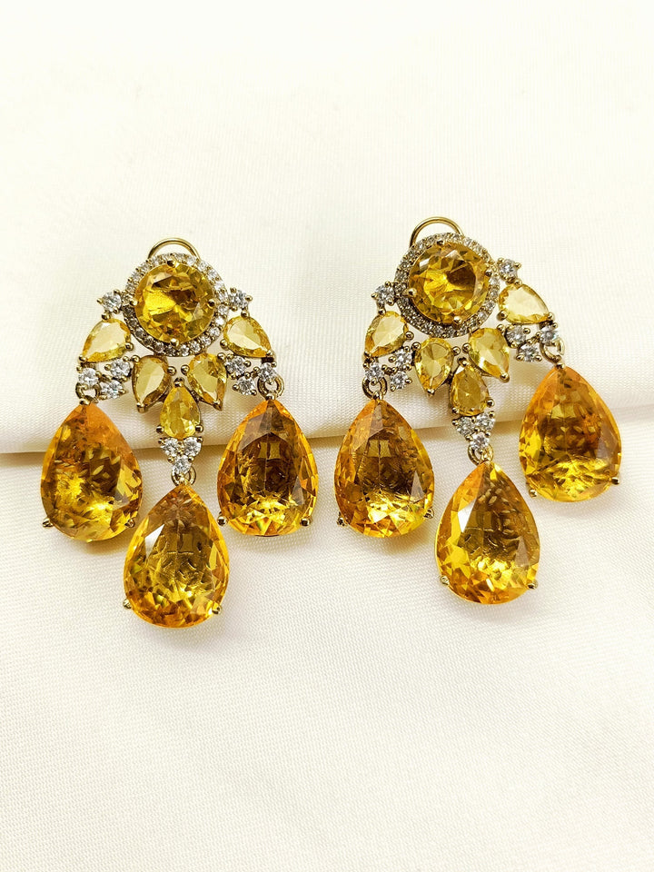 Elea Yellow Victorian Earring - 5 cm Antique Gold Plating