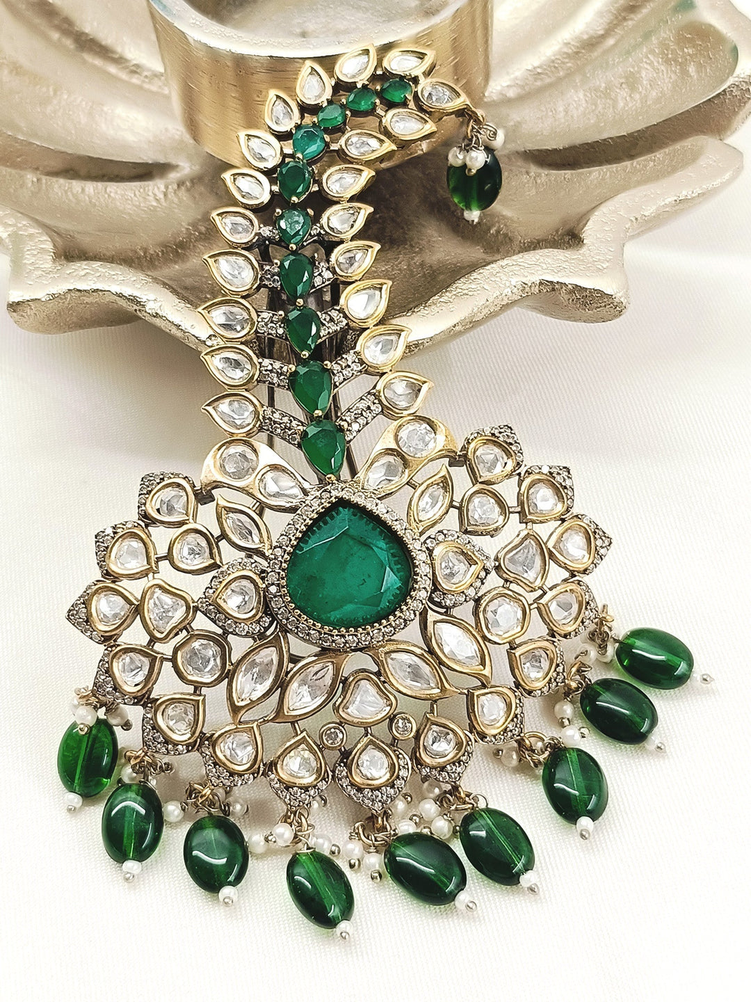 Karan Green Dulha Kalgi - Antique Gold Plating Groom