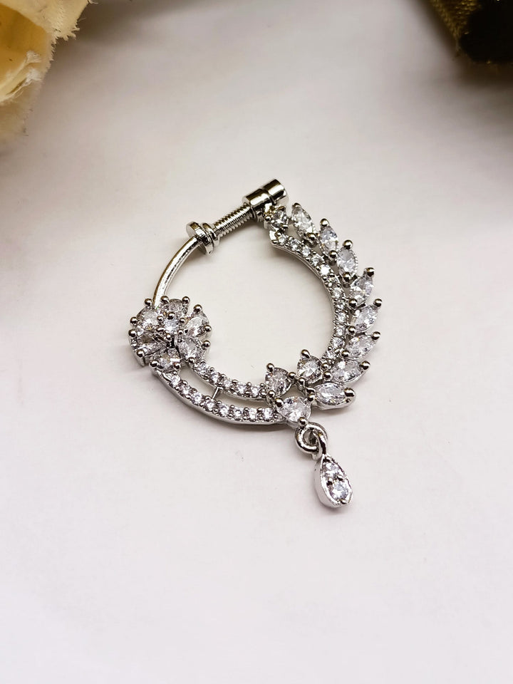 Riyanshika American Diamond Silver Small Nath