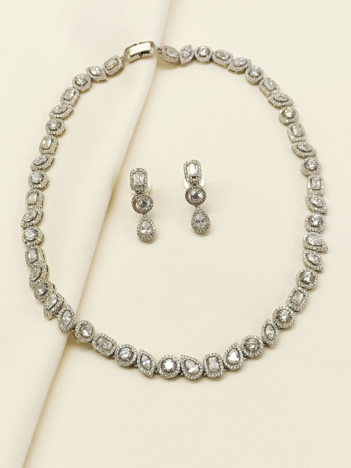 Neya Silver Plated With American Diamond Necklace Set