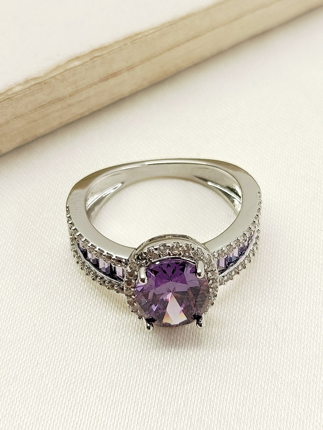 Dimple Purple American Diamond Finger Ring