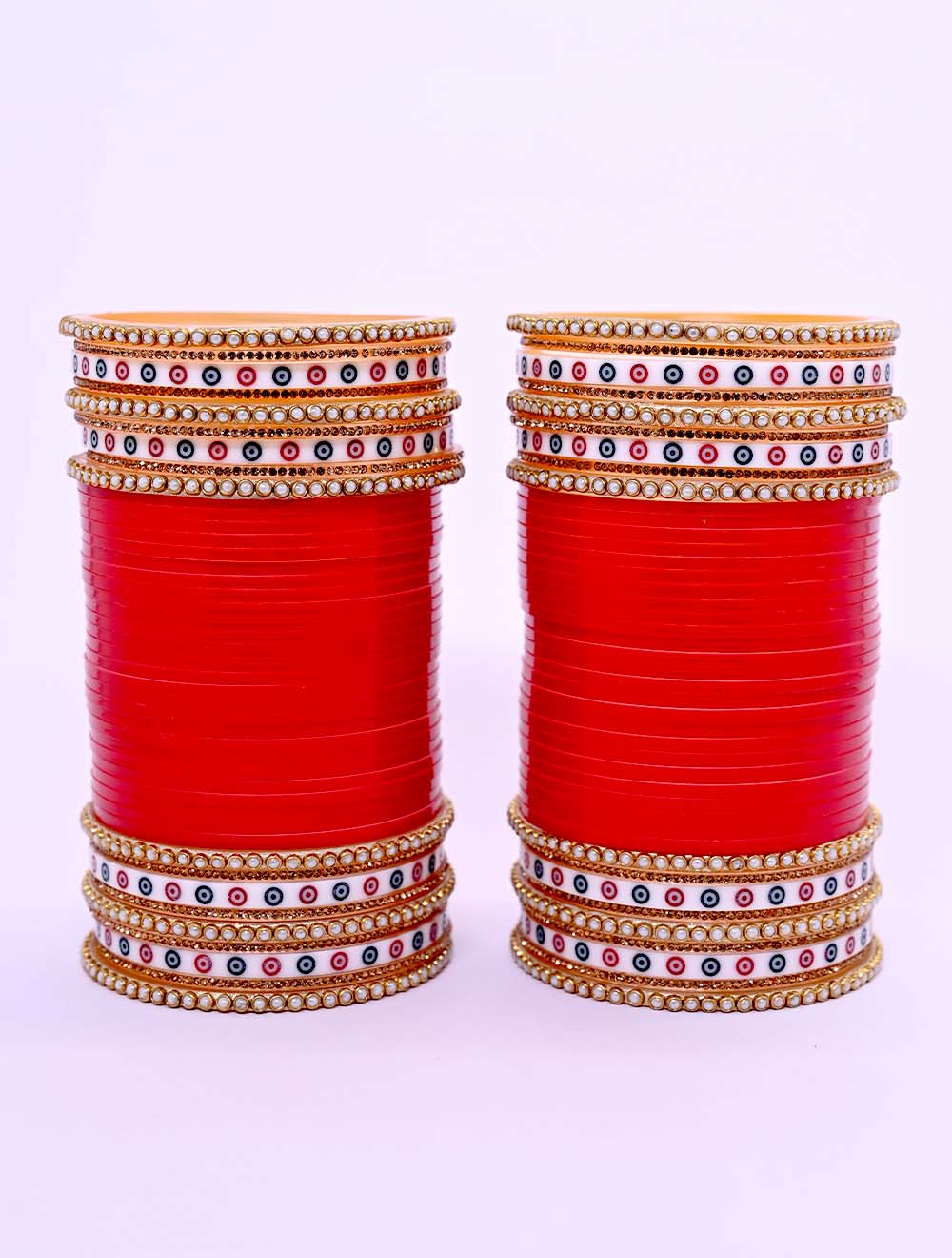 Lavanya Traditional Red Chura With Pearl Bangles And White Meenakari Bangle