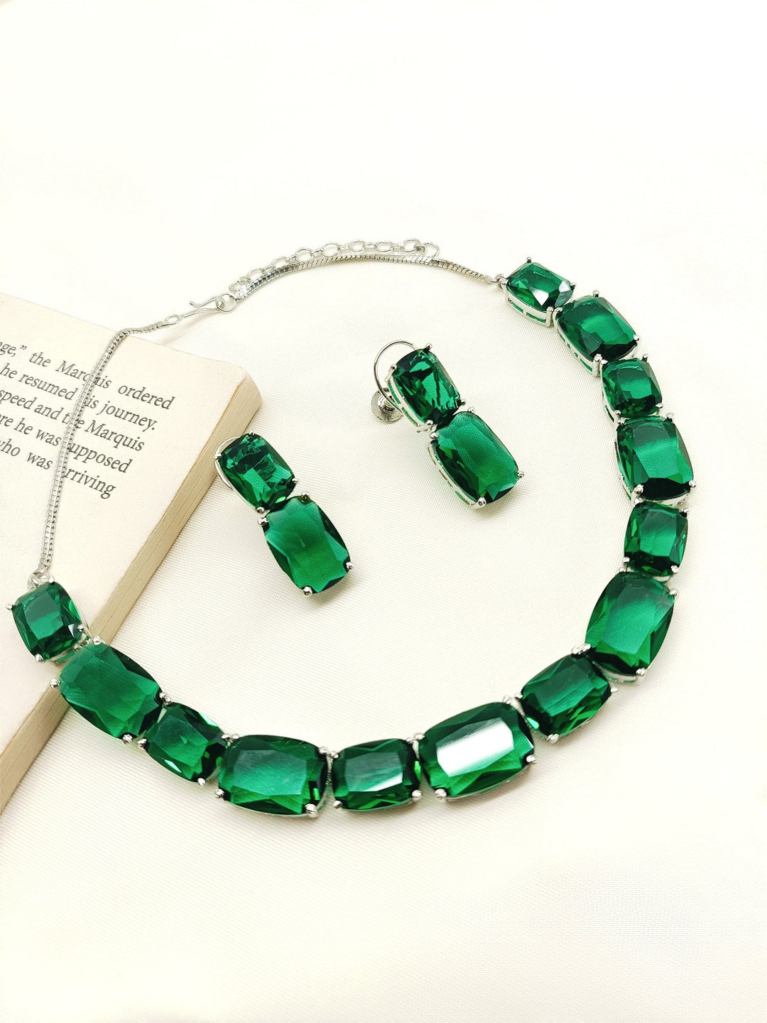 Ishmita Green Swarovski Stone Necklace Set