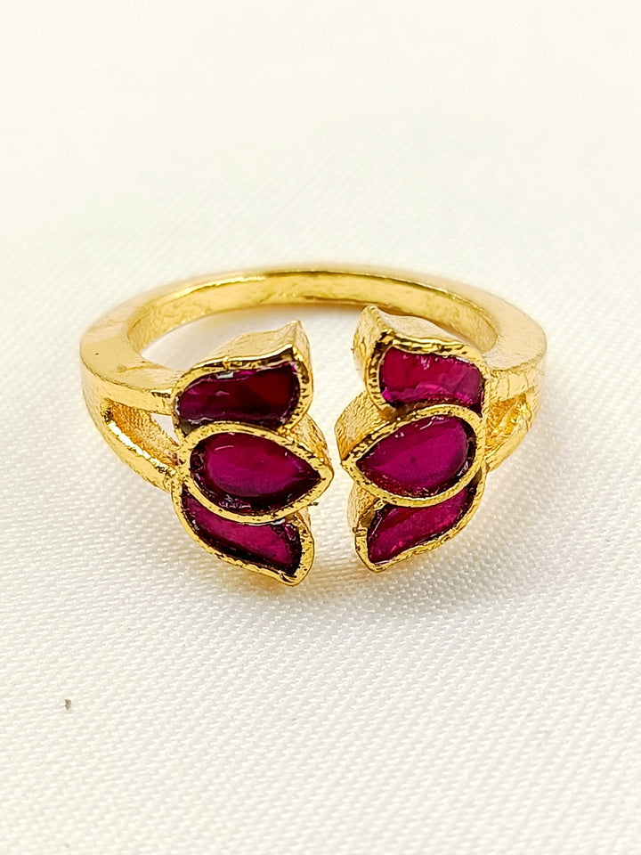 Ezd Ruby Kundan Finger Ring