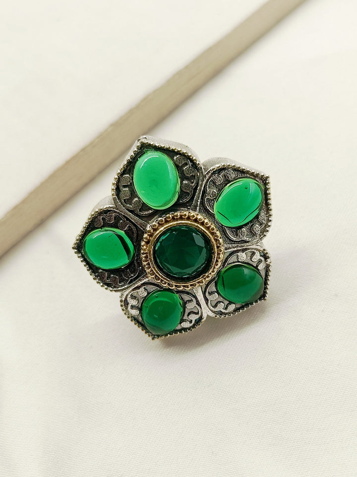 Ridika Green Oxidized Finger Ring