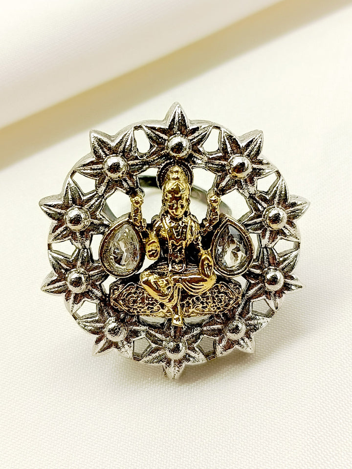 Brahmni White Laxmi Ji Oxidized Finger Ring