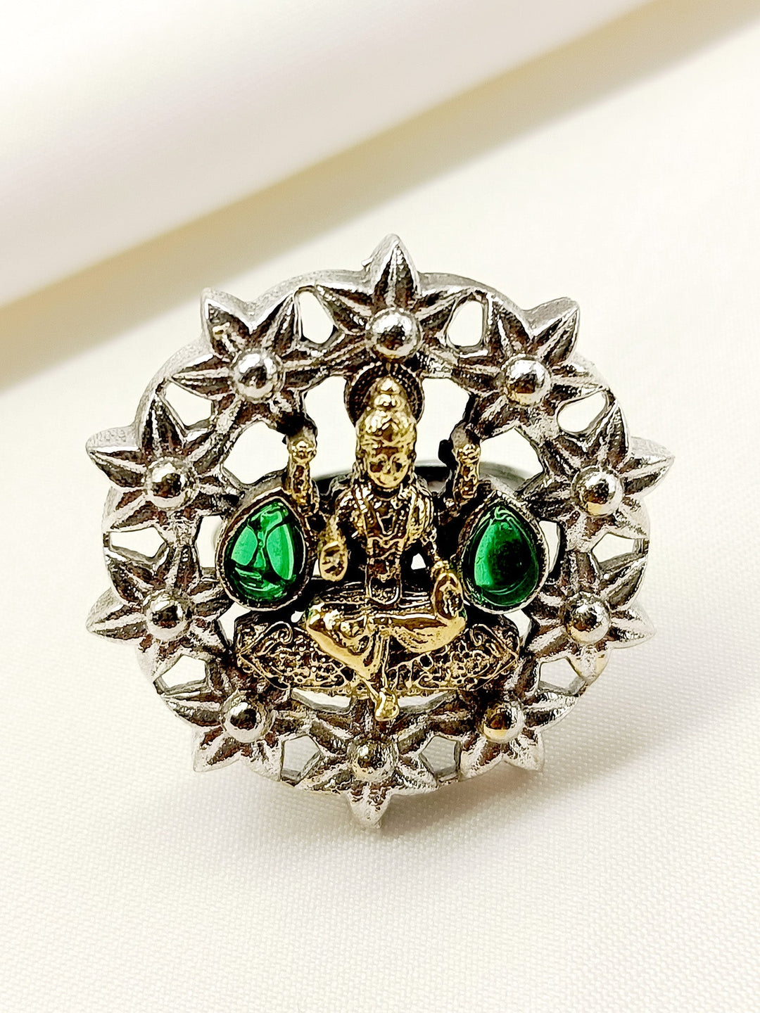 Anjana Green Laxmi Ji Oxidized Finger Ring