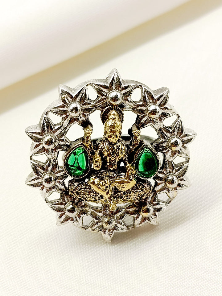 Anjana Green Laxmi Ji Oxidized Finger Ring