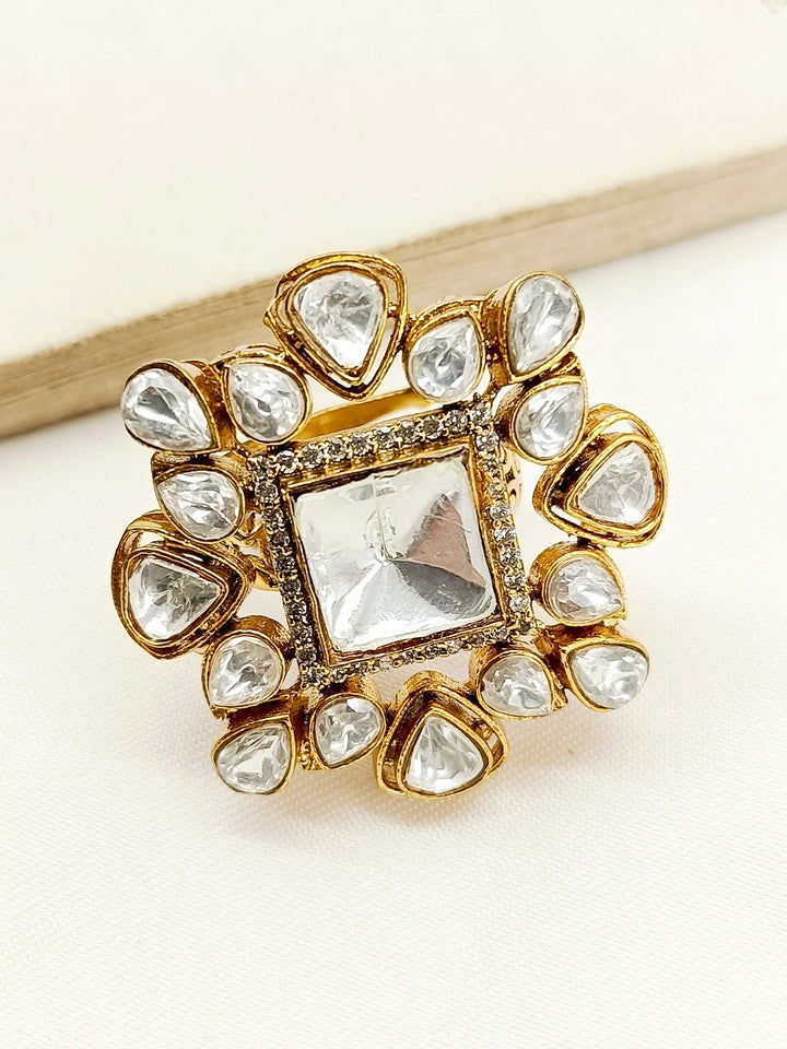 Nabila White Kundan Finger Ring