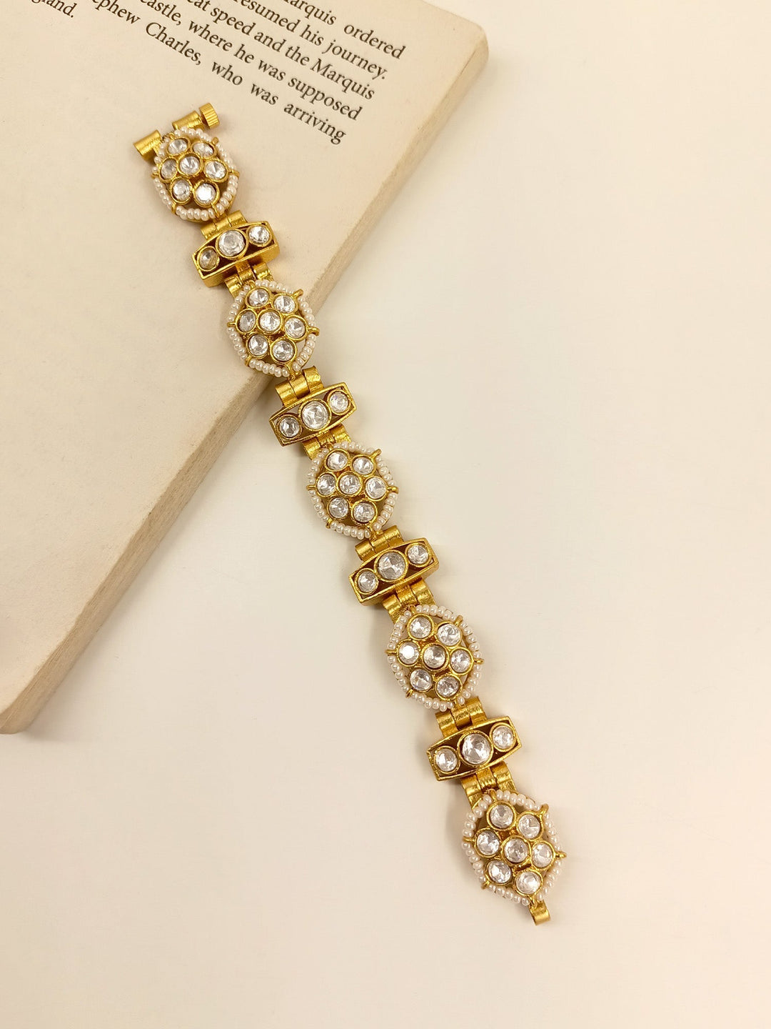 Aajani White Kundan Bracelet