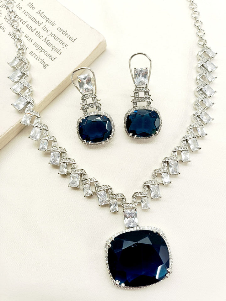 Kamia Navy Blue American Diamond Necklace Set