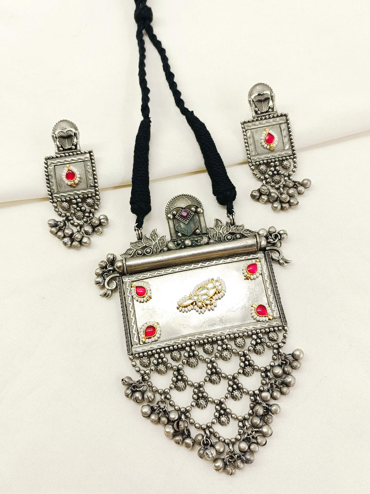 Eshanya Ruby Oxidized Pendant Set