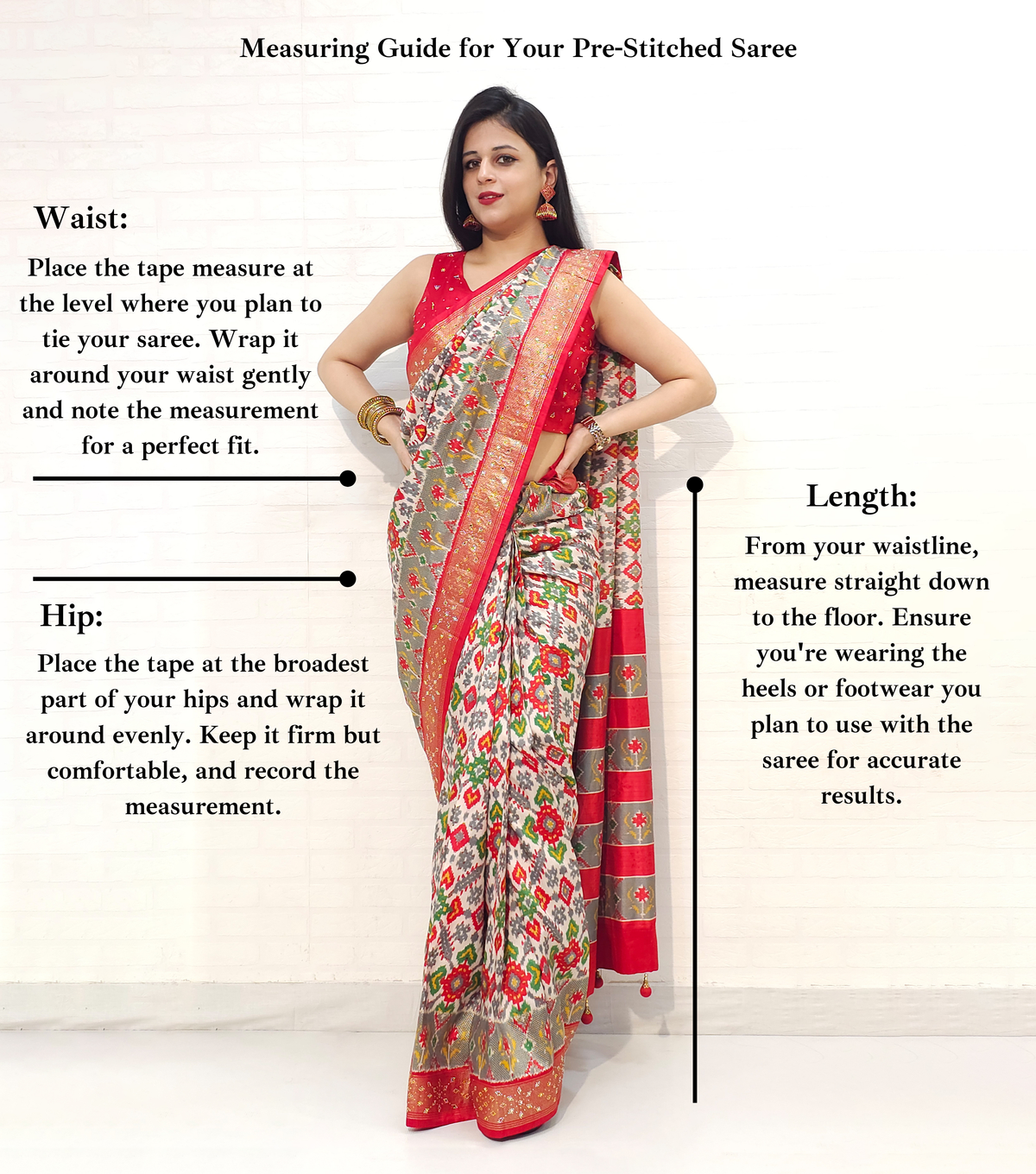 Measuring guide for pre-stitched saree