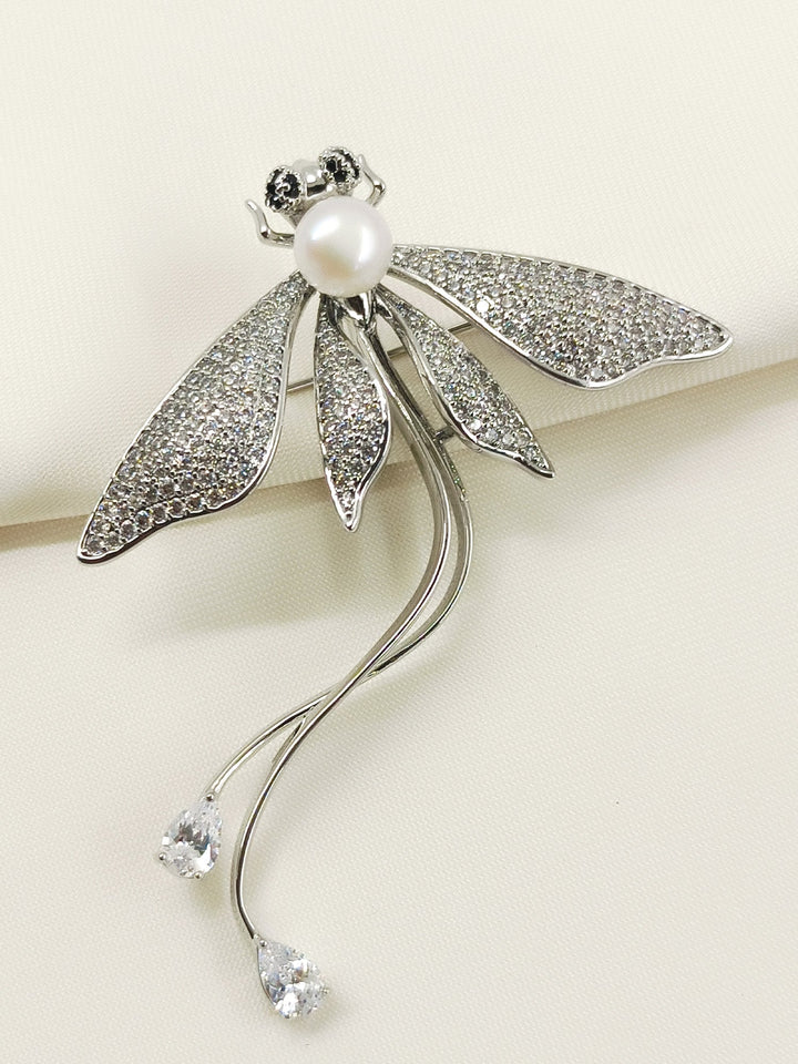 Yashvi White Dragonfly Brooch