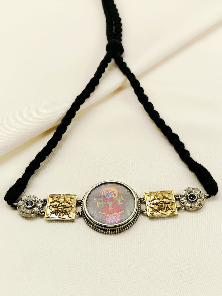 Aayush Radha Krishna Men's Oxidized Handpainted Neckpiece