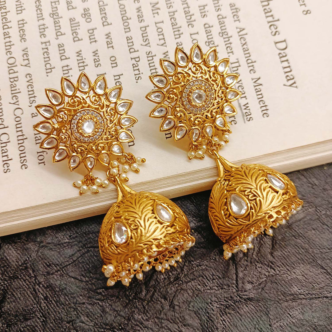 Aashiyana White Stone Gold Plated Kundan jhumki