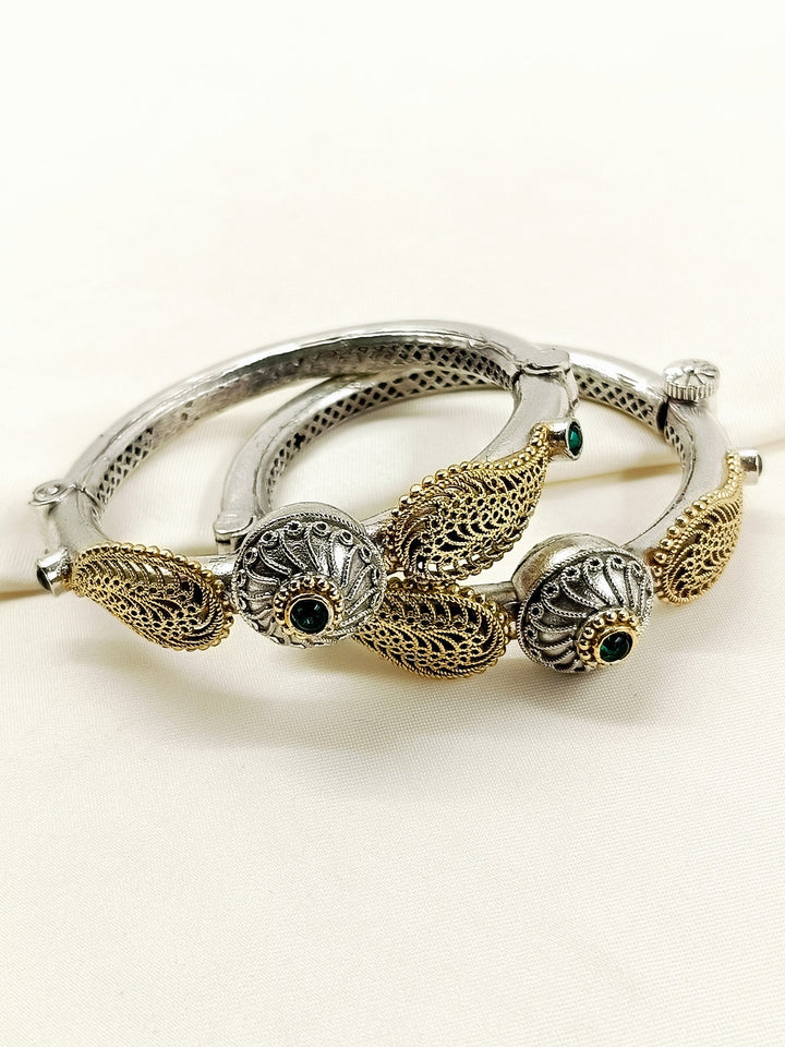 Nirupa Green Oxidized Bangles - Silver Size 2.6
