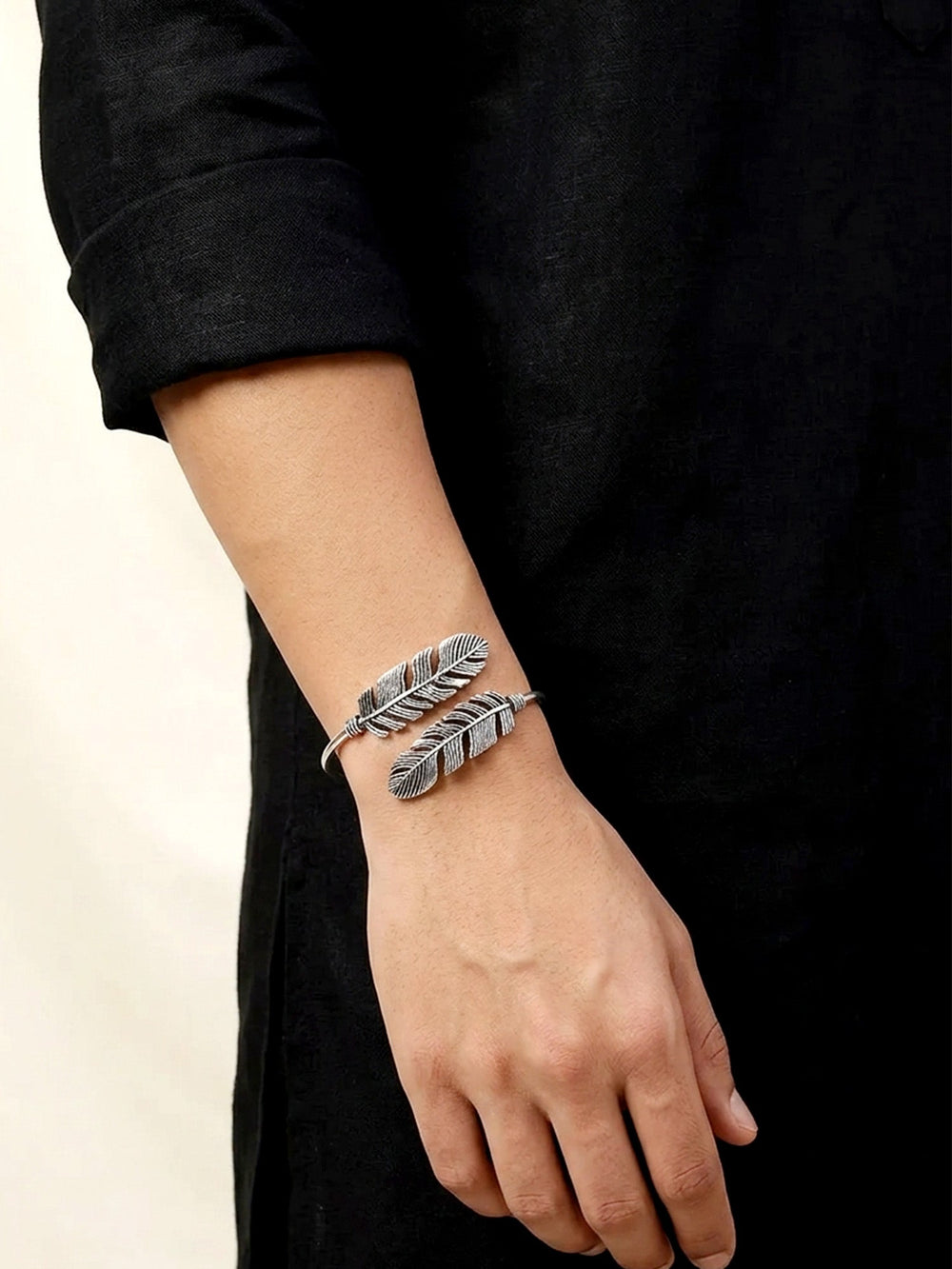 Samuel Silver Twin Feather Men's Bracelet - Oxidized