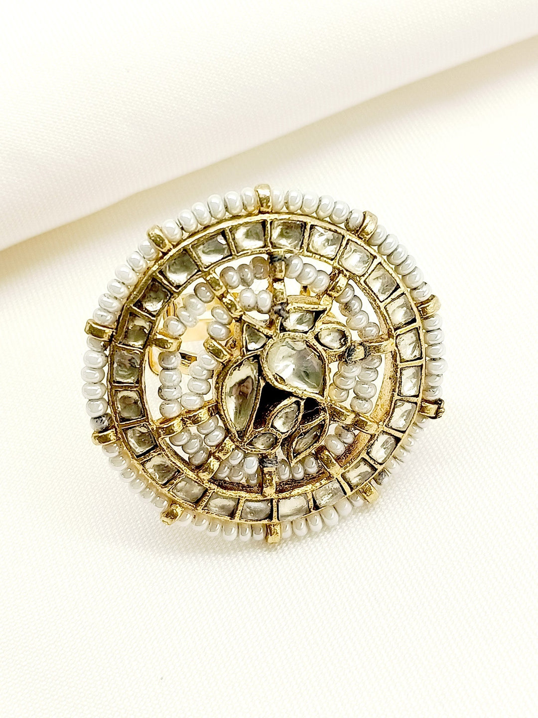 Mukta White Kundan Finger Ring