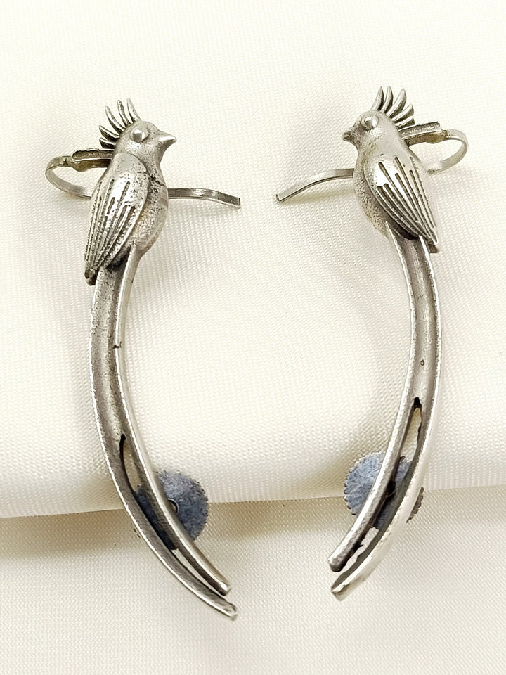 Radhika Plain Oxidized Bird Earcuffs - 6 cm Silver