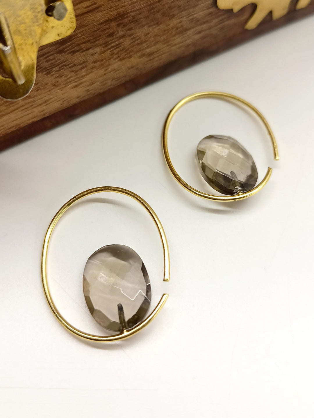 Asfiya Grey Gold Plated Western Hoops