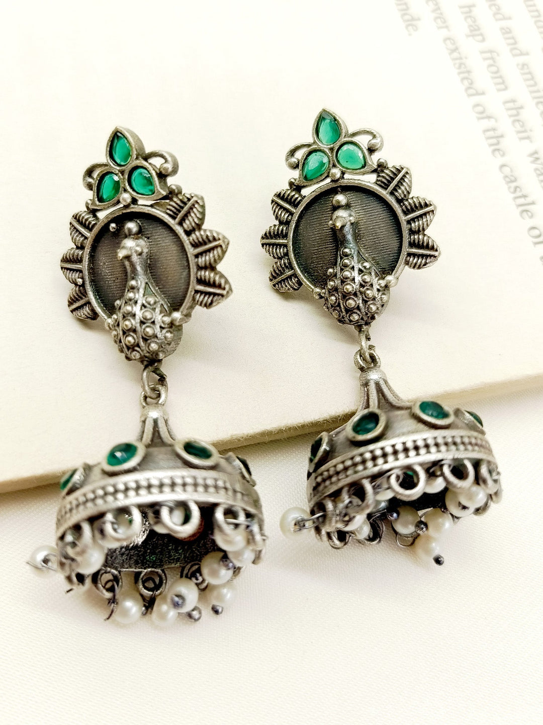 Sonakshi Green Peacock Oxidized Jhumki