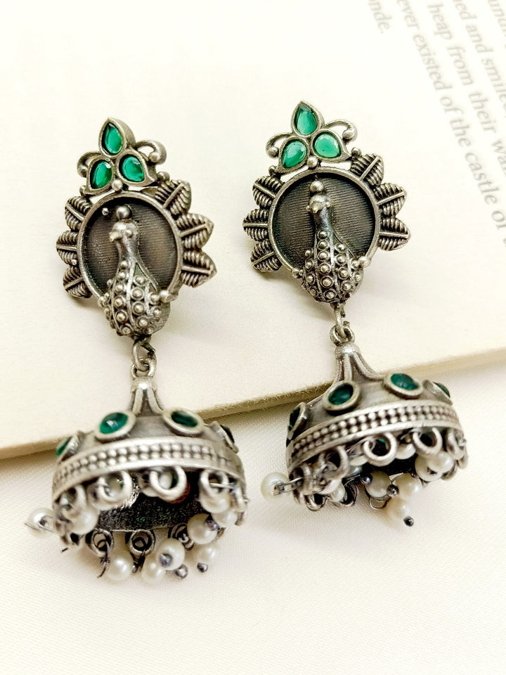 Sonakshi Green Peacock Oxidized Jhumki