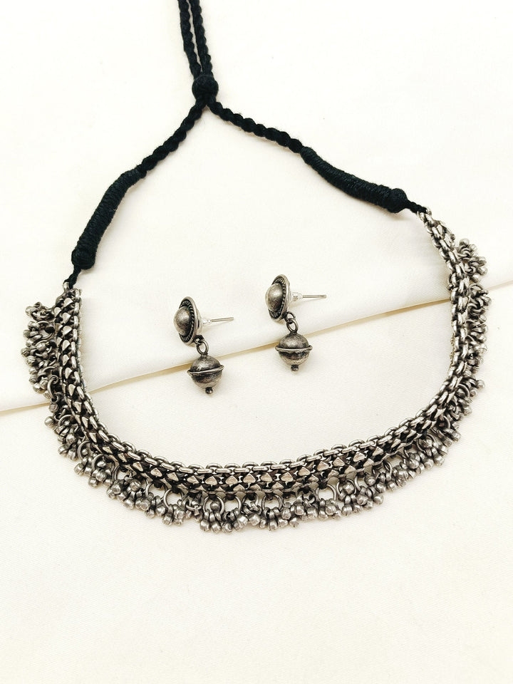 Venu Plain Oxidized Necklace Set