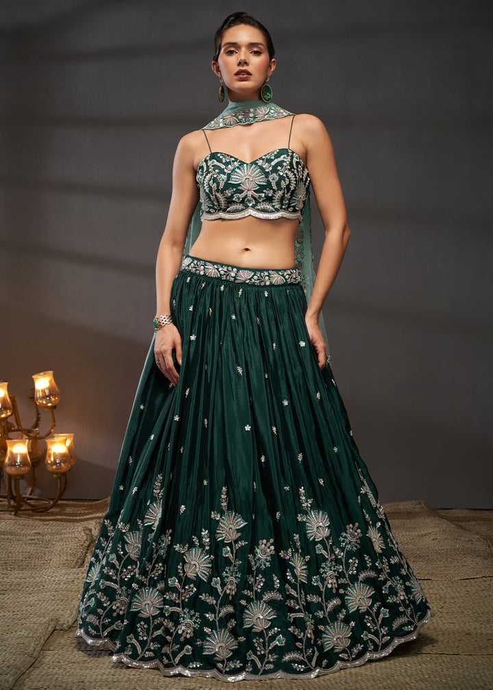 Sacramento Green Chiffon Lehenga Choli Adorned with Sequins Embroidery