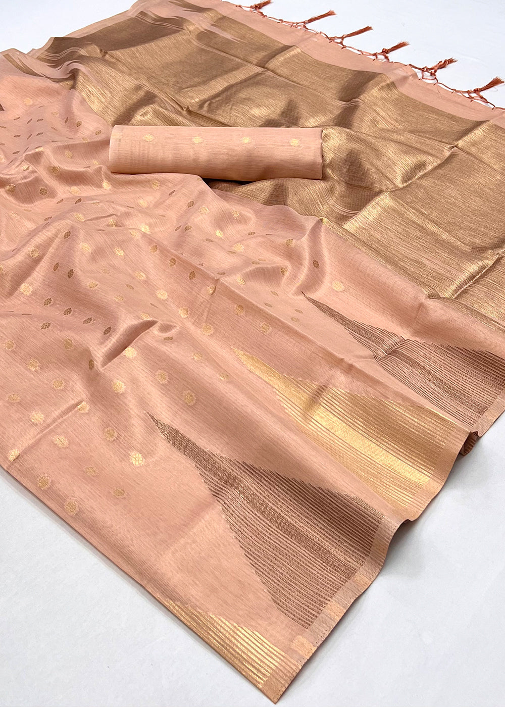 Tea Rose Pink Zari Tissue Silk Saree Handcrafted to Perfection