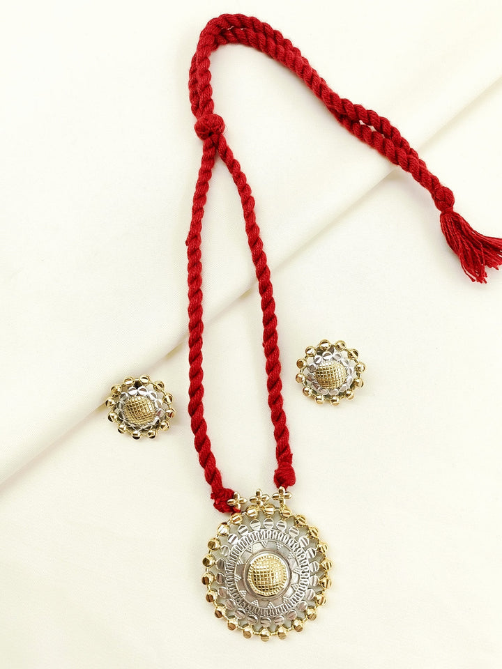 Colette Red Oxidized Necklace Set - Silver Gold Plating