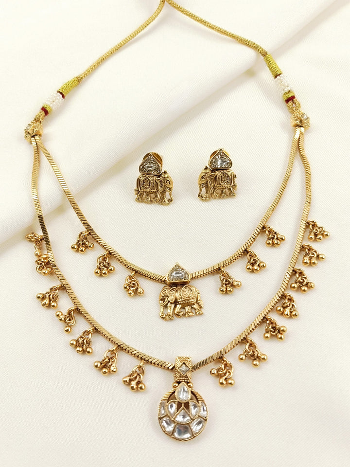 Girisha White Antique Doubled Layer Necklace Set
