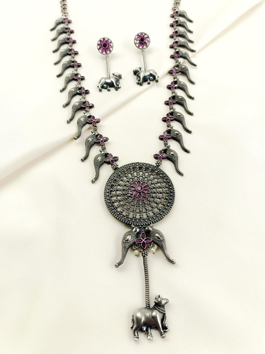 Priyasha Ruby Oxidized Necklace Set