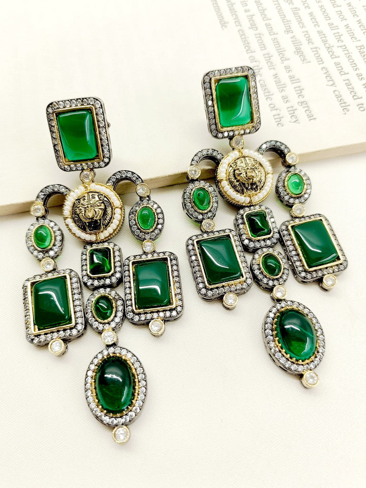 Buddhi Green Long Victorian Earrings