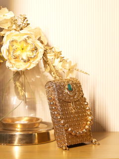 Saavi Green Golden Mobile Pouch - Brass Phone 17 cm