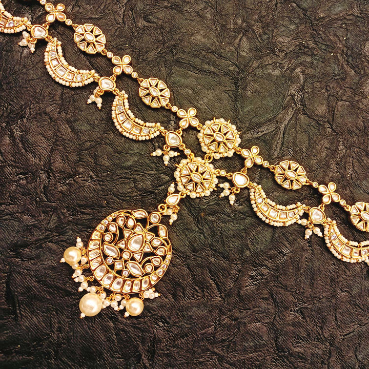 Samira White Stone Kundan Gold Plated Mathapatti