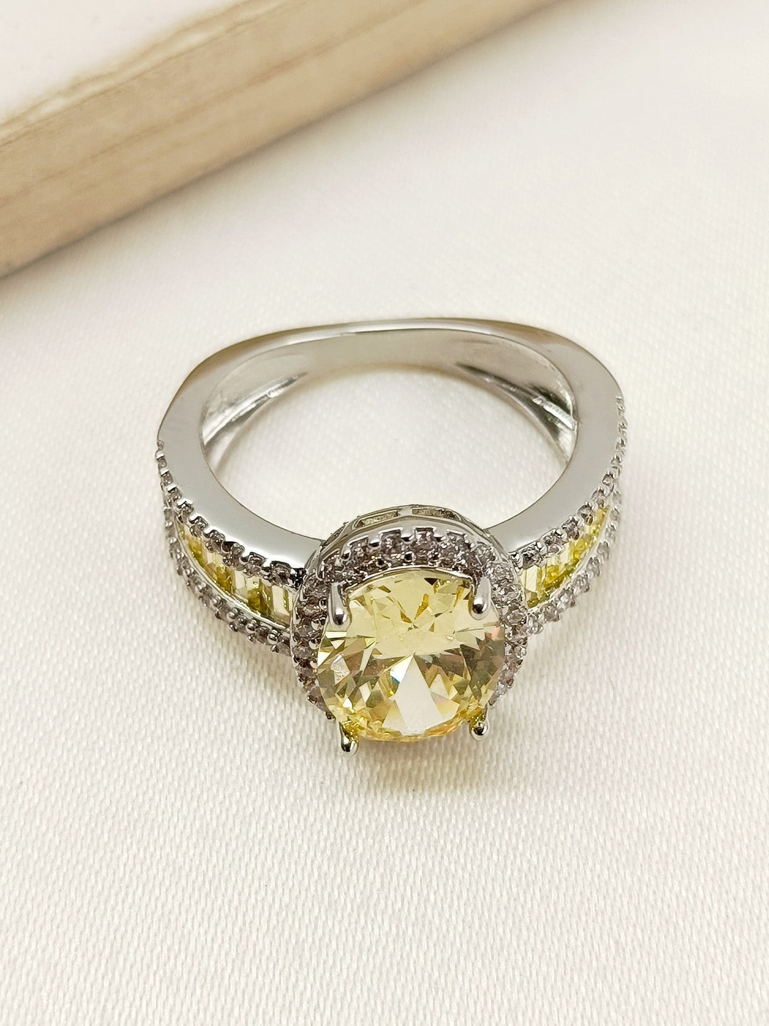 Aasha Yellow American Diamond Finger Ring