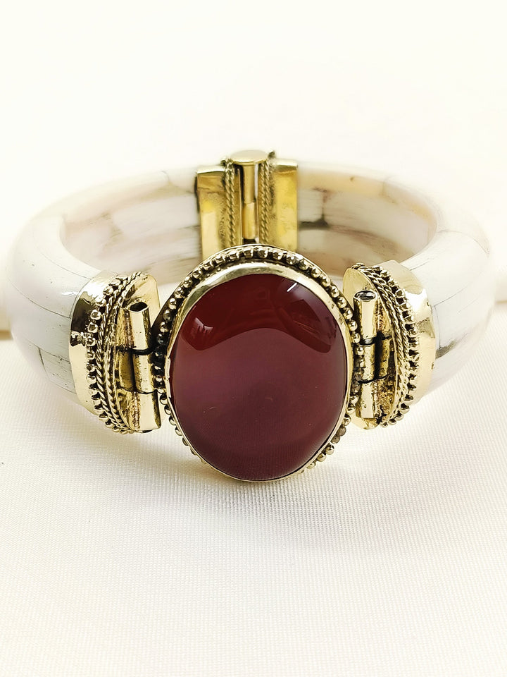 Pravik Carnelian Bone Red Stone kada Men's Bracelet