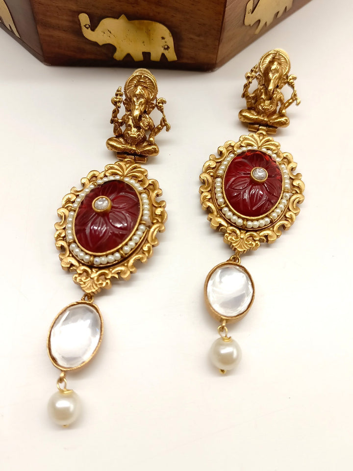 Eve Maroon Ganesh Ji Boutique Earrings