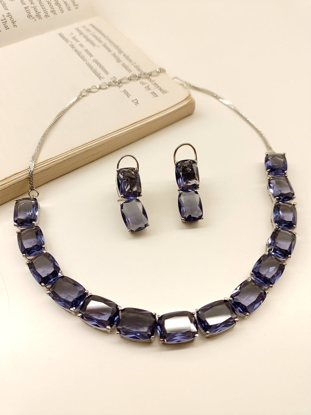 Madhubala Lavender Swarovski Stone Necklace Set