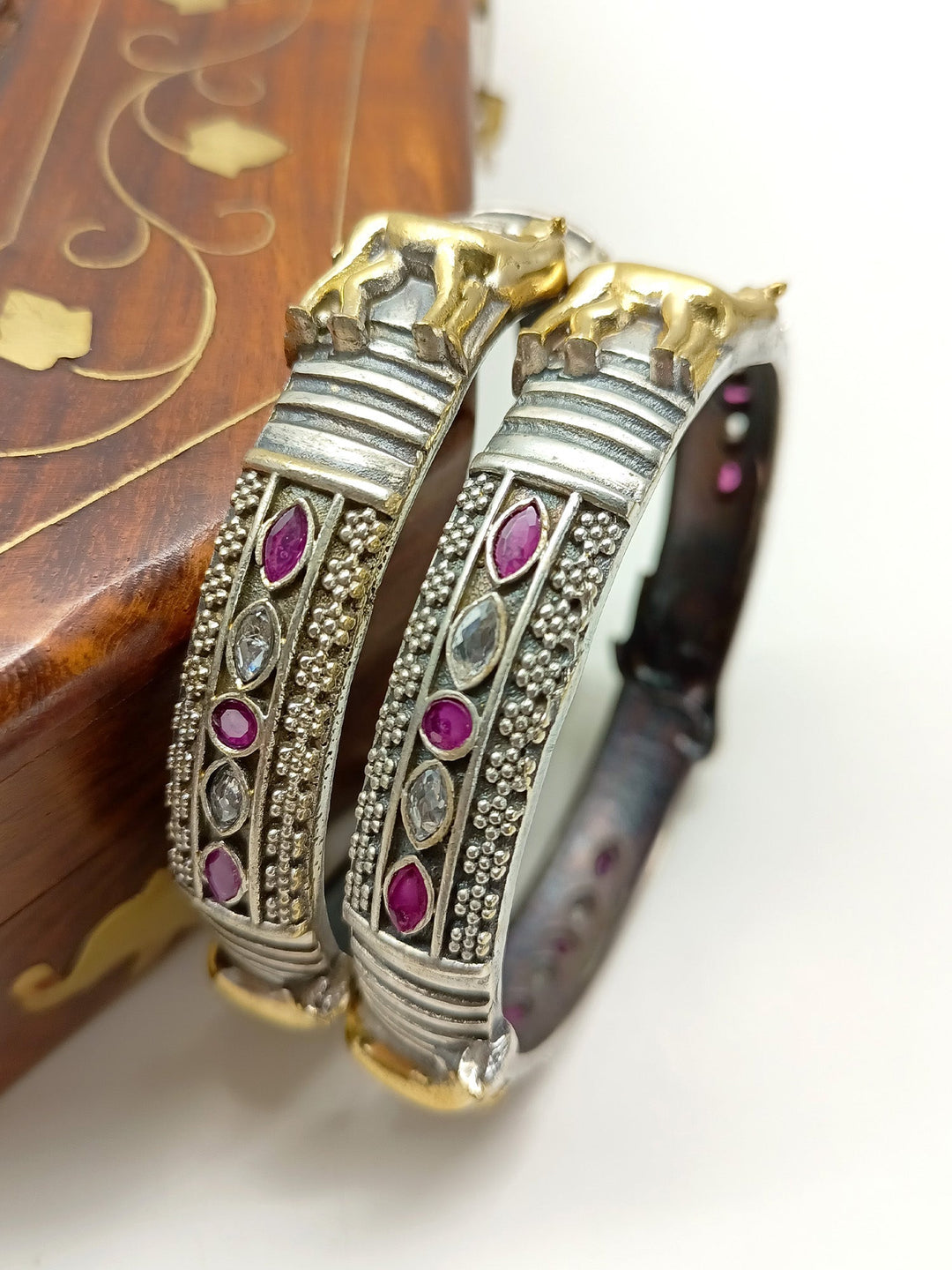 Sita Ruby & White Deer Oxidized Bangle