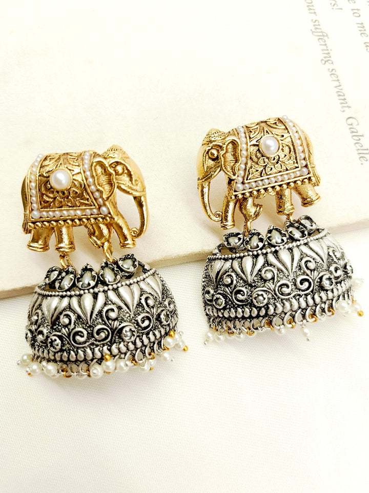 Urmi White Elephant Oxidized Earrings