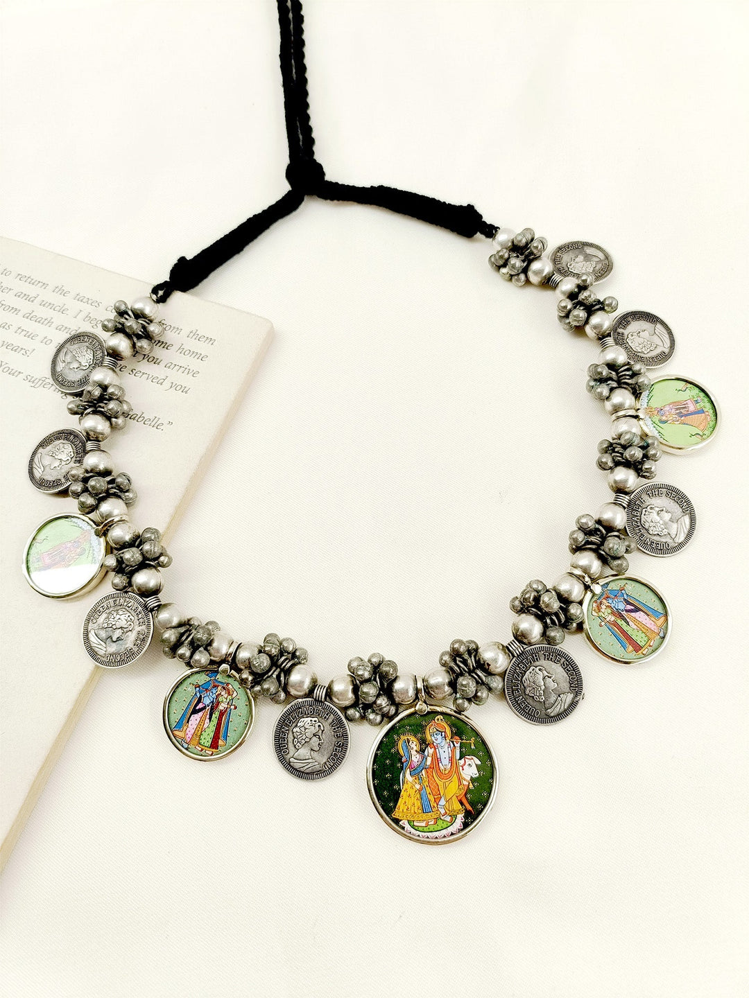 Arnavi Multi Colour Radha Krishna German Silver Oxidized Neckpiece