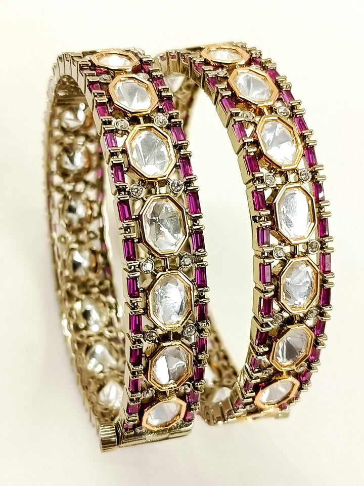 Girjaa Ruby Victorian Bangles - Antique Gold Plated Brass