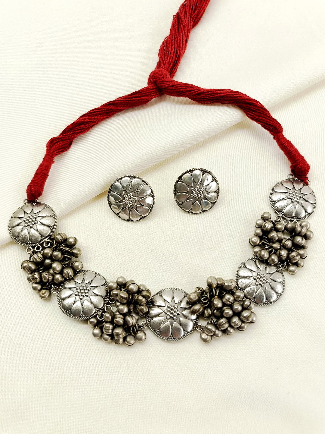 Roopsa Red Oxidized Choker Set