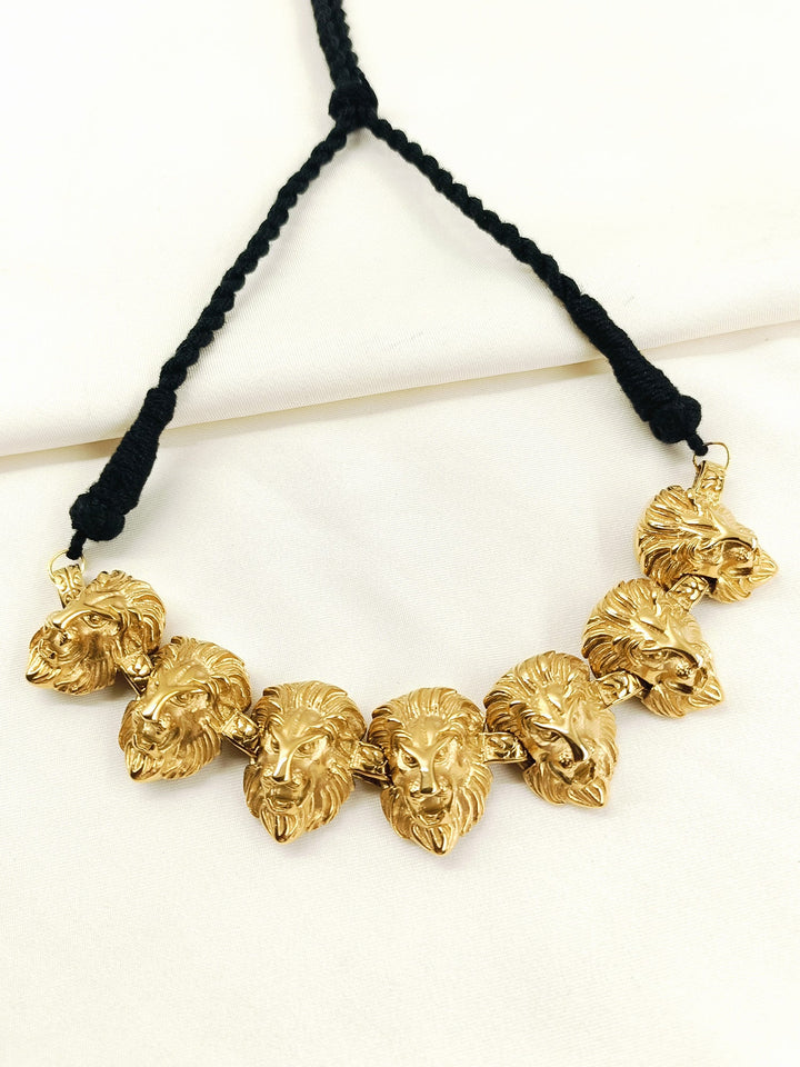 Adhrith Golden Rajwada 7 Lion Head Men's Neckpiece